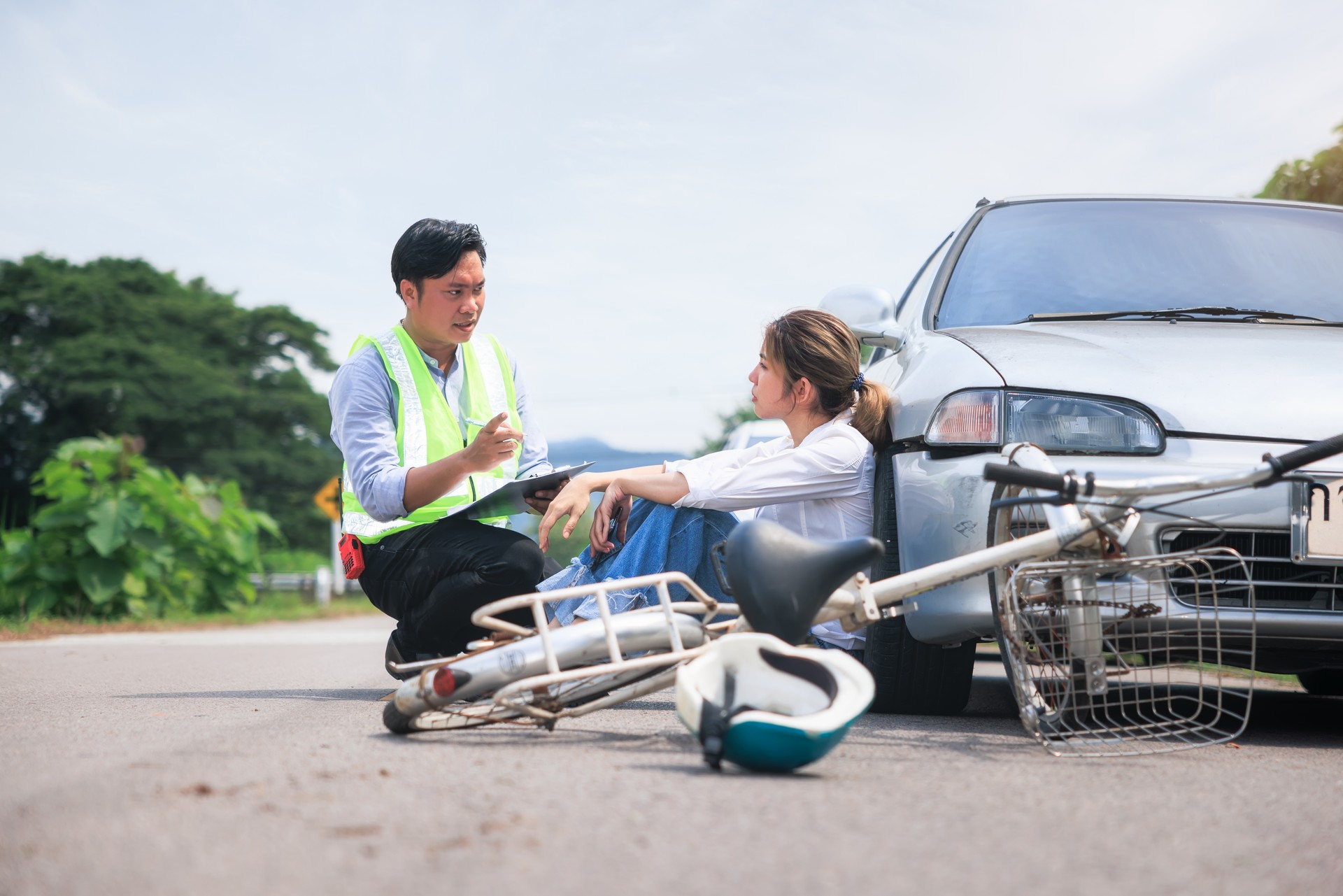 Accident with concept for vehicle crash, insurance claim, emergency and safety.